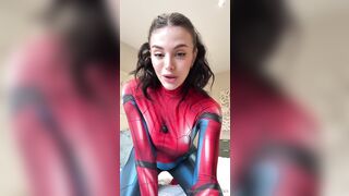 Emily Black Riding Massive Dildo Wearing Spiderwoman Cosplay