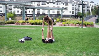 Lady In The Streets Topless Yoga in Park