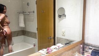 Anissa Kate Cleans Up For Transparent Dildo In The Bathroom